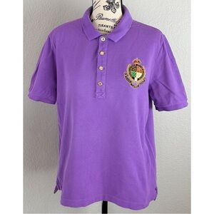 Lauren Ralph Lauren Vintage Women's Purple Cotton Crest Preppy Polo Large
